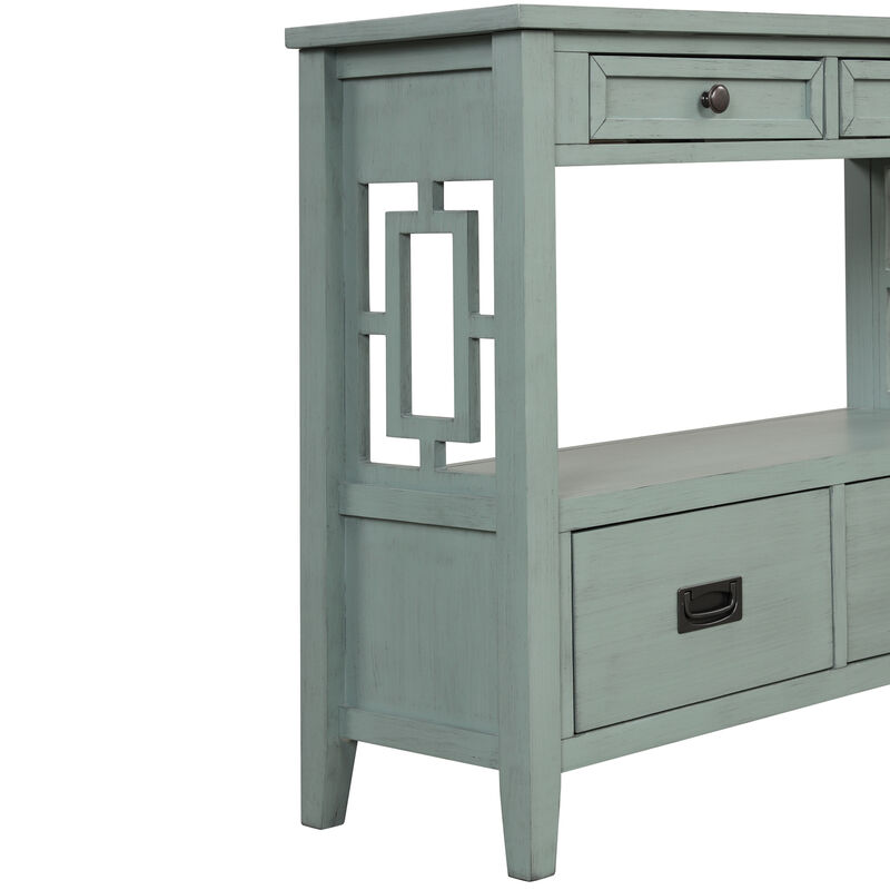 GOODSILO Farmhouse Pine Wood Console Table Entry Sofa Table with 4 Drawers and Storage Shelf image number 6