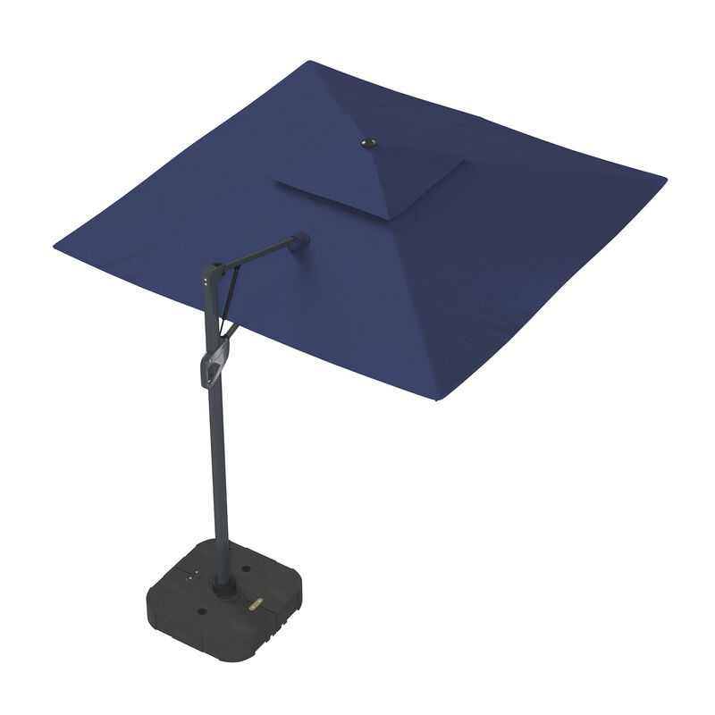 MONDAWE 10ft Square Solar LED Offset Cantilever Outdoor Patio Umbrella with Bluetooth Speaker and Included Base