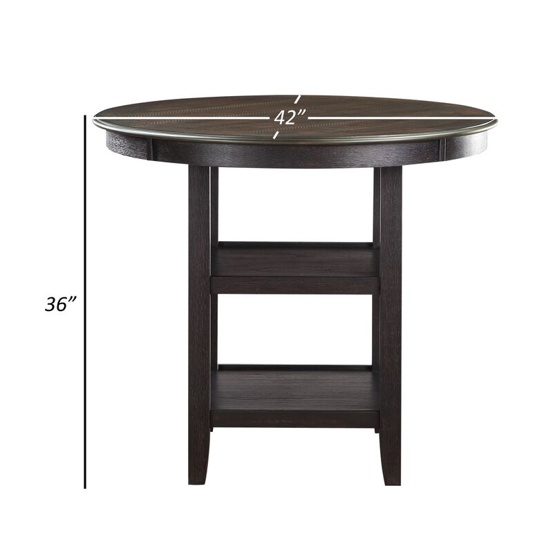 Anji 42 Inch Counter Table, Round Surface, 2 Open Shelves, Brown, Black - Benzara