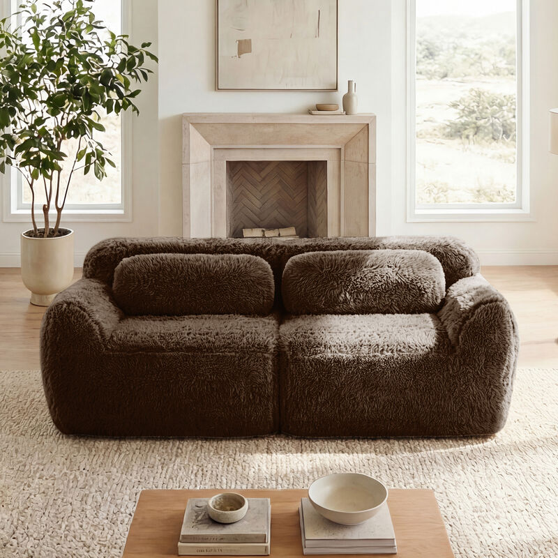 Monimp Soft Fluffy Plush Fabric Loveseats image number 1