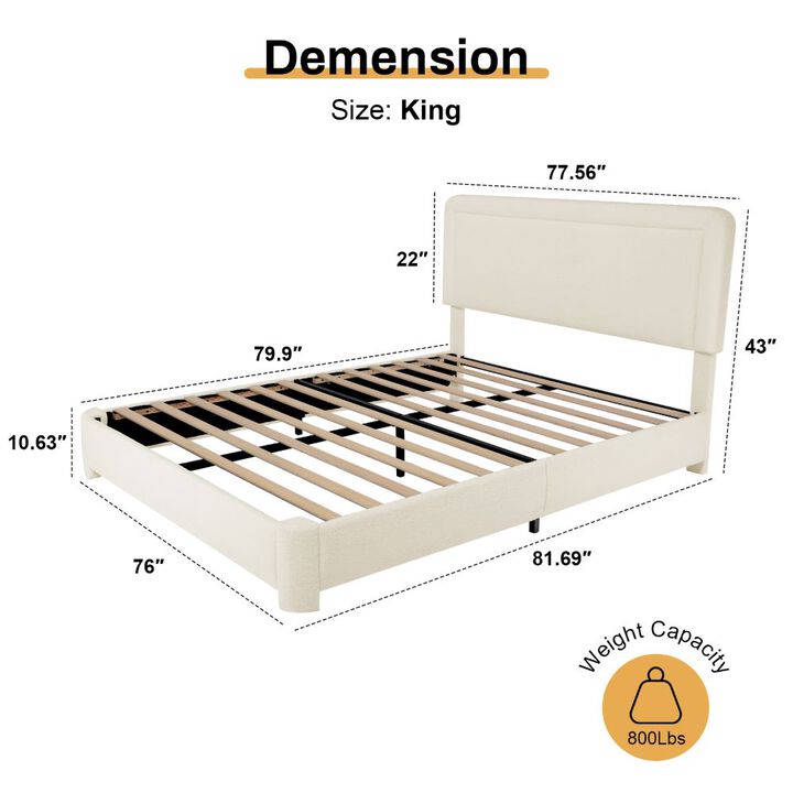 Upholstered Platform Bed Frame with Adjustable Headboard, Boucle Fabric No Box Spring Required
