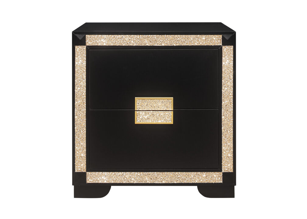 Modern Nightstand with 2 Drawers – Faux Crystal Bling Wood Bedside Table