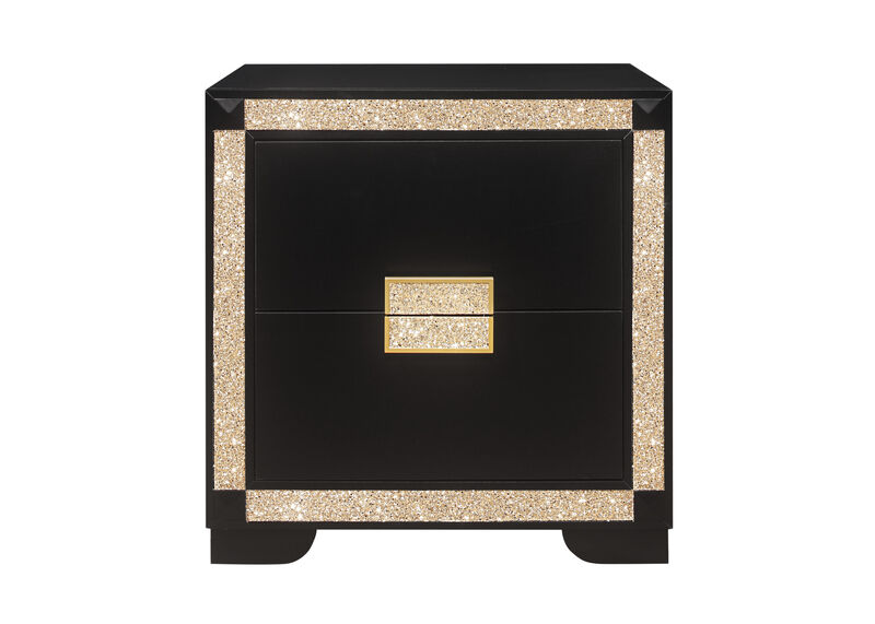 Modern Nightstand with 2 Drawers – Faux Crystal Bling Wood Bedside Table