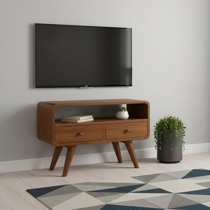 HomeRoots 24" Chestnut Solid Wood Enclosed and Open Storage TV Stand image number 1
