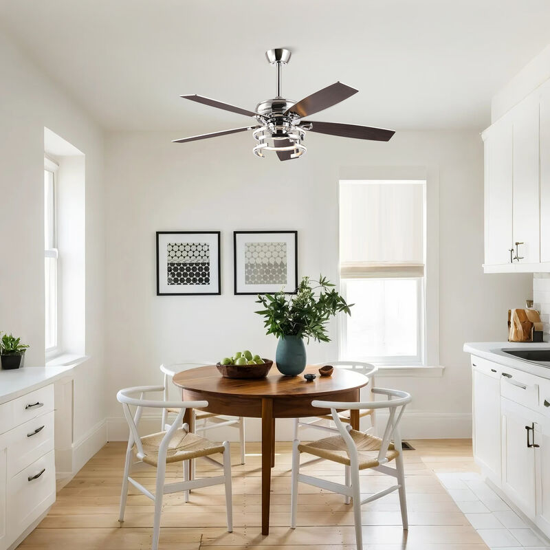 52 in. Modern Chrome Integrated LED Dimmable Ceiling Fan with Light and Remote