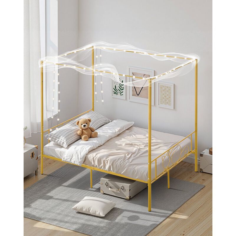 Full Size Metal Canopy Bed Frame, Gold, Four Poster Design with Steel Slat Support image number 4
