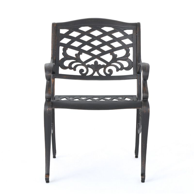 Toni Outdoor Armchair, Scrolled Lattice Pattern, Cabriole Legs Copper Metal - Benzara image number 1