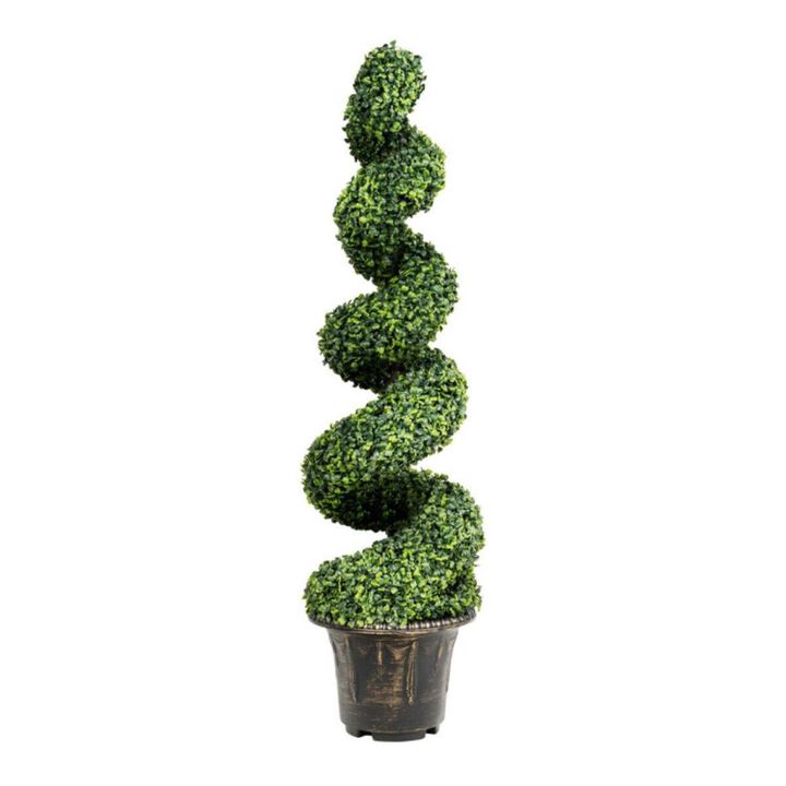 Hivvago 4 Feet Artificial Boxwood Spiral Green Leaves Tree