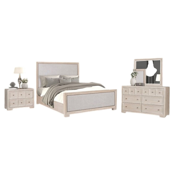 Kizie 4pc Queen Bedroom Set, Mirror, XL Nightstand, Tawny Brown, Gray - Benzara
