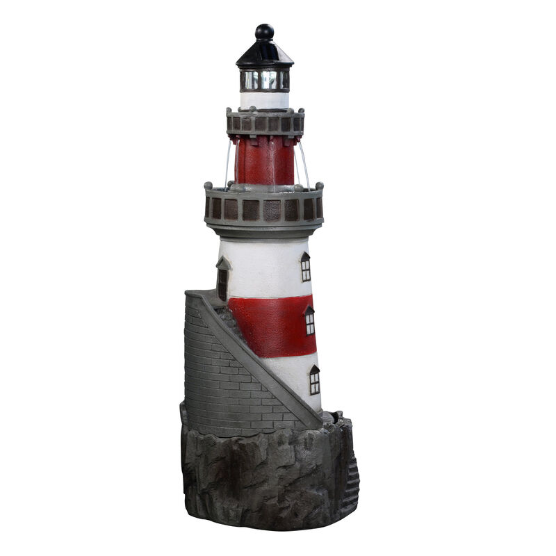 Teamson Home Outdoor Solar Light House Fountain with Rotating LED Light, Red/White image number 7
