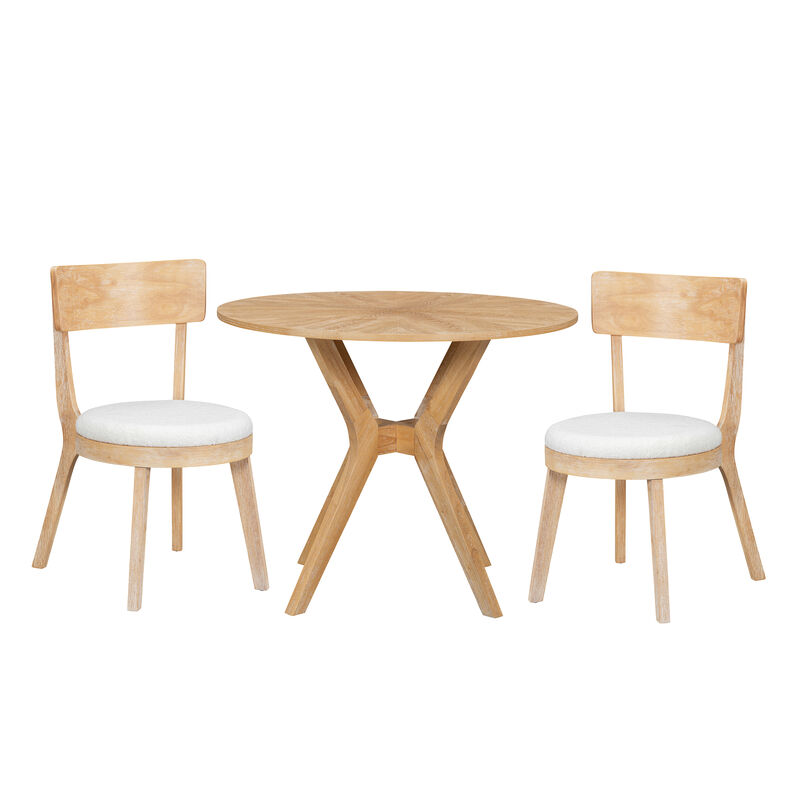 Merax 3-Piece Mid-Century Modern Round Dining Set - Intersecting Base with 2 Upholstered Chairs