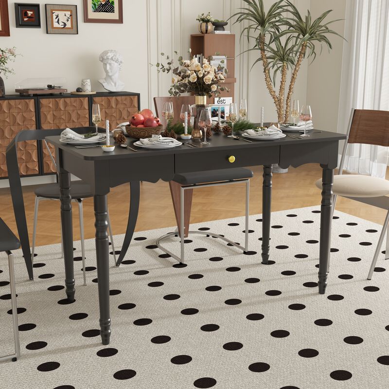 FUFU&GAGA Black Dining Table with Drawer, MDF & Rubberwood Construction (47.2" W x 29.4" H x 23.6" D), Black