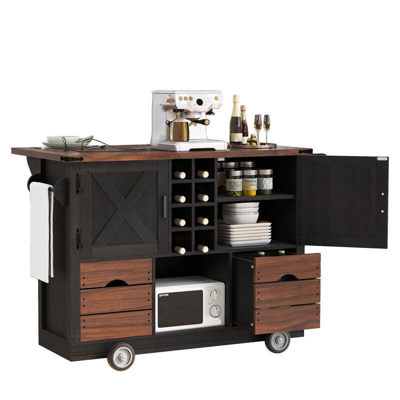 Whisen 54" Farmhouse Kitchen Island with 2 Drawers, Power Outlet & Adjustable Shelves, MDF for Kitchen & Dining image number 8