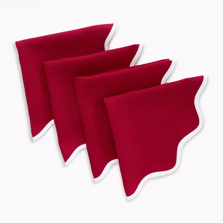 Solino Home Giselle Scallop Edge 100% Linen Dinner Napkins &ndash; Set of 4, 20 in Round, Machine Washable, Holiday and Everyday Dining