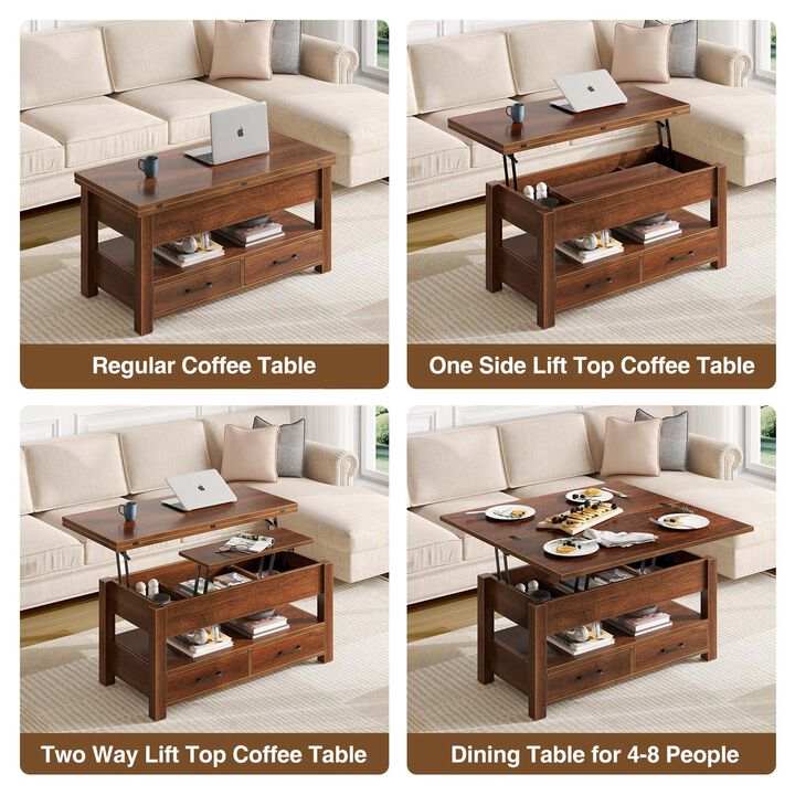 Rolanstar Coffee Table Lift Top, Multi-Function Convertible Coffee Table with Drawers and Hidden Compartment, Coffee Table Conve