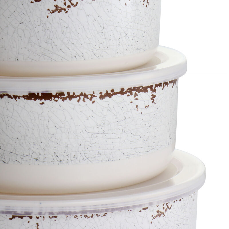 Laurie Gates California Designs Mauna 8 Piece Melamine Nesting Storage Bowl Set in Cracked White