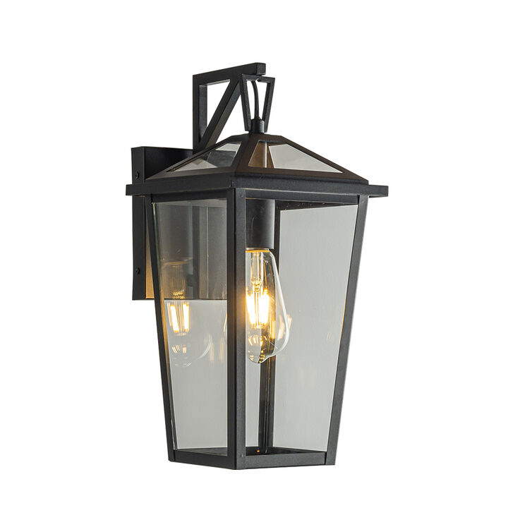 H22" 3-Light Classic Large Outdoor Wall Lantern Matte Black Exterior Wall Sconce with Clear Tempered Glass Open Bottom Wall Mount Light Fixture for Porch Garage Entryway