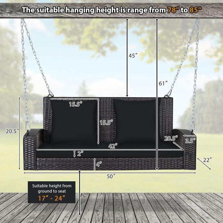 Mondawe 2-Person Wicker Hanging Porch Swing with 2 Back Cushions and 1 Seat Cushion