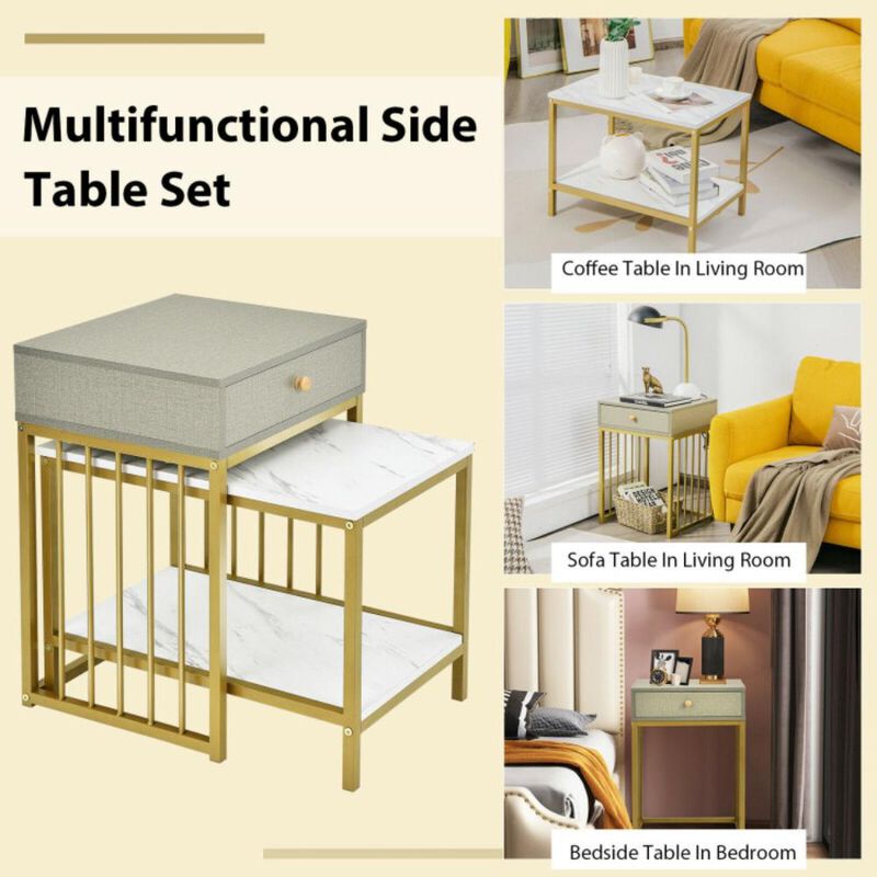 Hivvago 2 Pieces Modern Nesting Coffee Table Set with Drawer and Shelf
