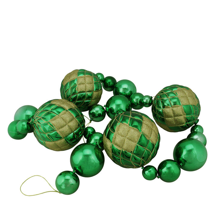 6' Shiny Green Shatterproof Christmas Ball Garland with Gold Glitter Accents