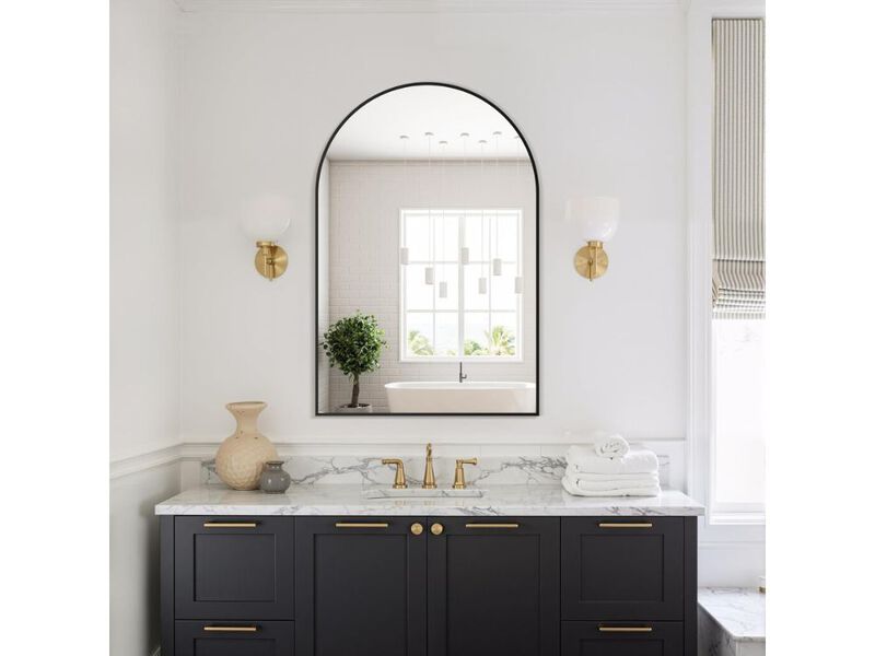36x24 Inch Black Arched Bathroom Vanity Wall Mirror image number 1
