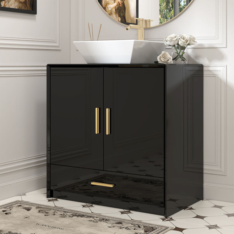 FUFU&GAGA Modern Bathroom Vanity Cabinet with Storage Shelves and Drawer, (31.5" W x 18.9" D x 31.5" H),Black
