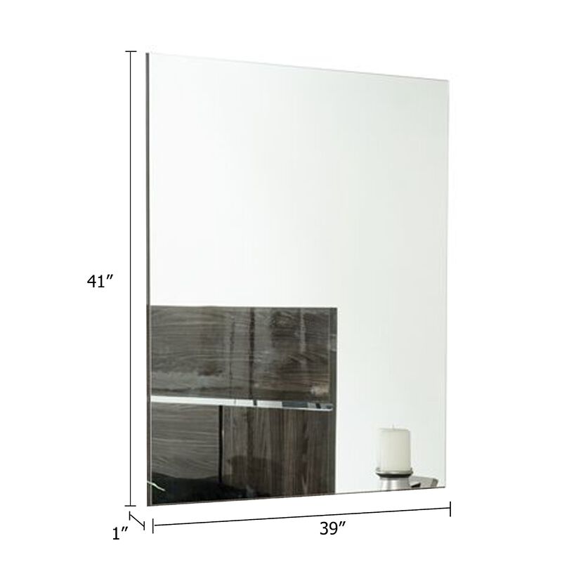 Accent Mirror, Italian Design, 41 Inch Elm Gray Lacquer Wood Frame - Benzara