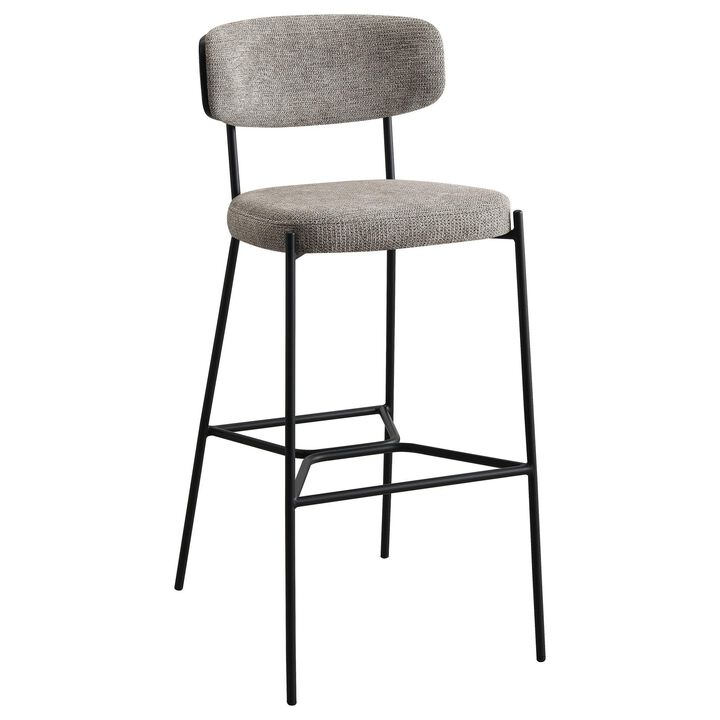Ellina Pub Height Bar Chair Set of 2, Taupe Fabric, Black, 30 Inch - Benzara