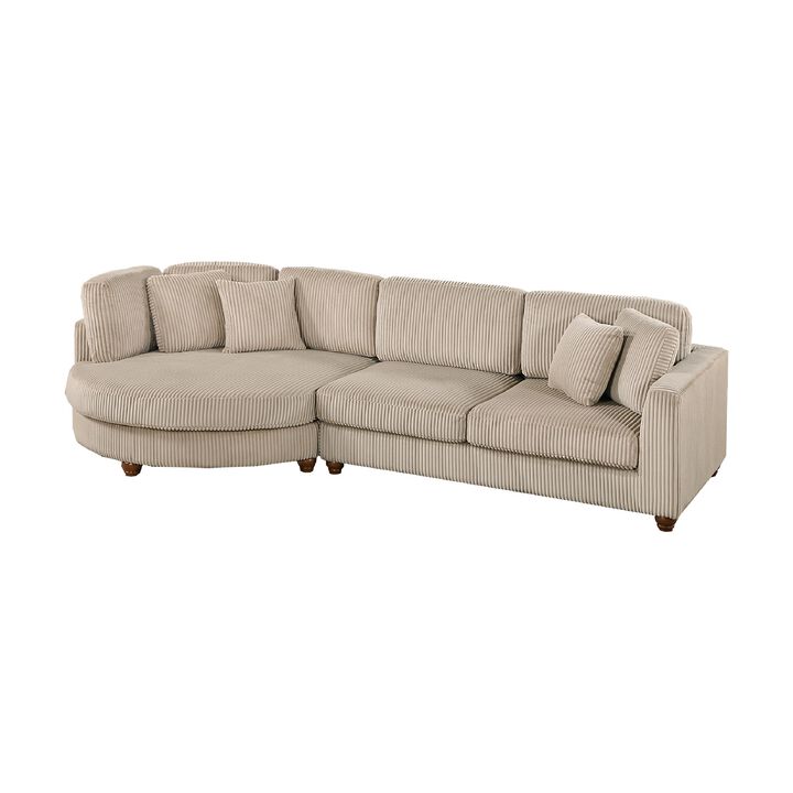 Zeo 2pc Oversize Sectional Sofa and Chaise, Taupe Brown Corduroy - Benzara