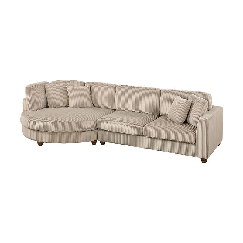 Zeo 2pc Oversize Sectional Sofa and Chaise, Taupe Brown Corduroy - Benzara