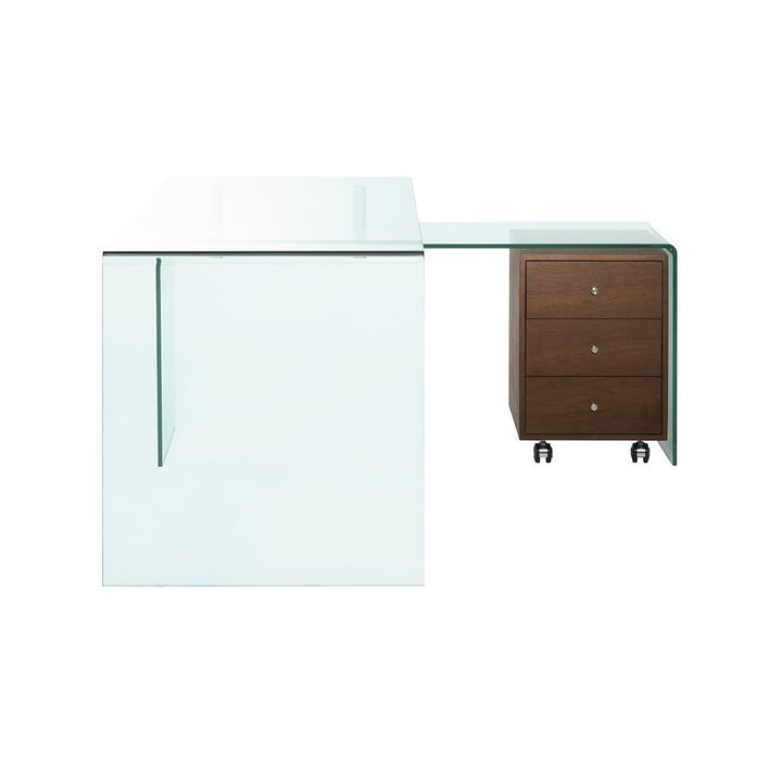 Casabianca Home Rio Office Desk In Clear Glass With Storage