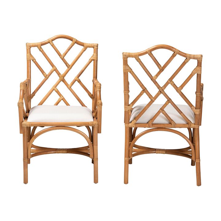 bali & pari Cedric Natural Rattan 2-Piece Dining Armchair Set with Cushioned Seat