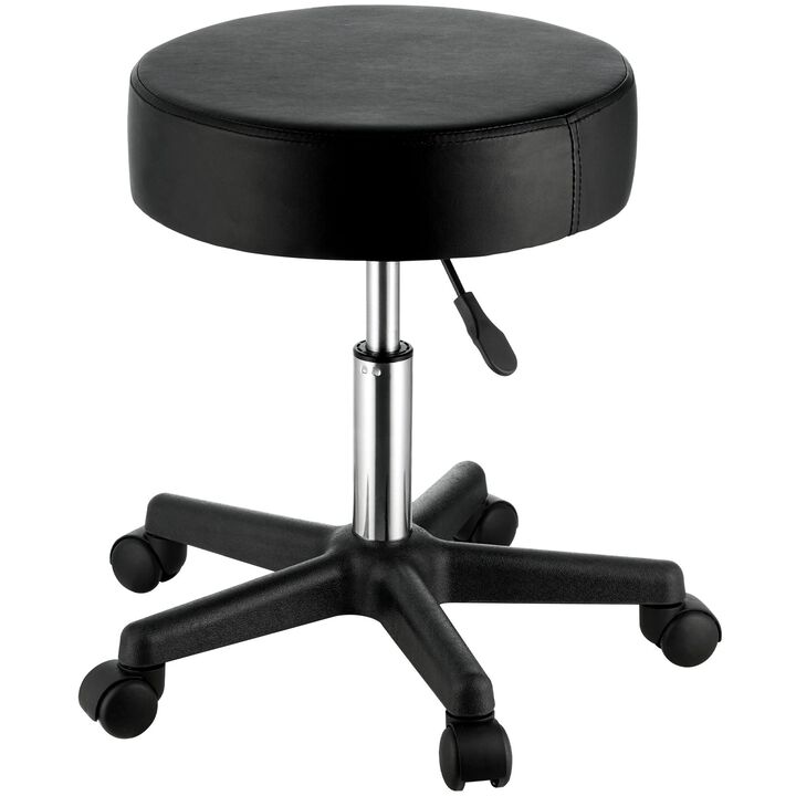 Adjustable Rolling Stool with Thick Padded Seat, Swivel Chair for Medical, Massage & Home-Black