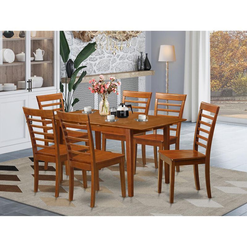 7 PC Kitchen Tables and chair set Table with a 12in Leaf and 6 Kitchen Chairs