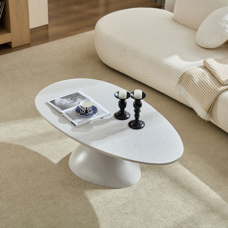 47.27 Inch Lucky Stone Oval Coffee Table Modern Minimalist Fiberglass Center Table image number 4
