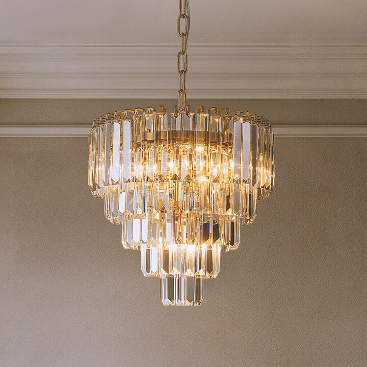 Modern Crystal Chandelier 14'' Warm Brass for Dining Room and Entryway