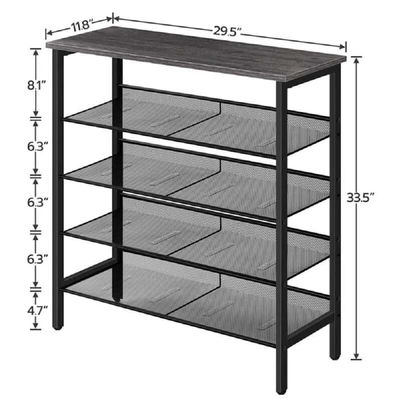 Shoe Storage Rack 5 Tier with Adjustable Shelves for 16 Pair Capacity-Brown image number 2