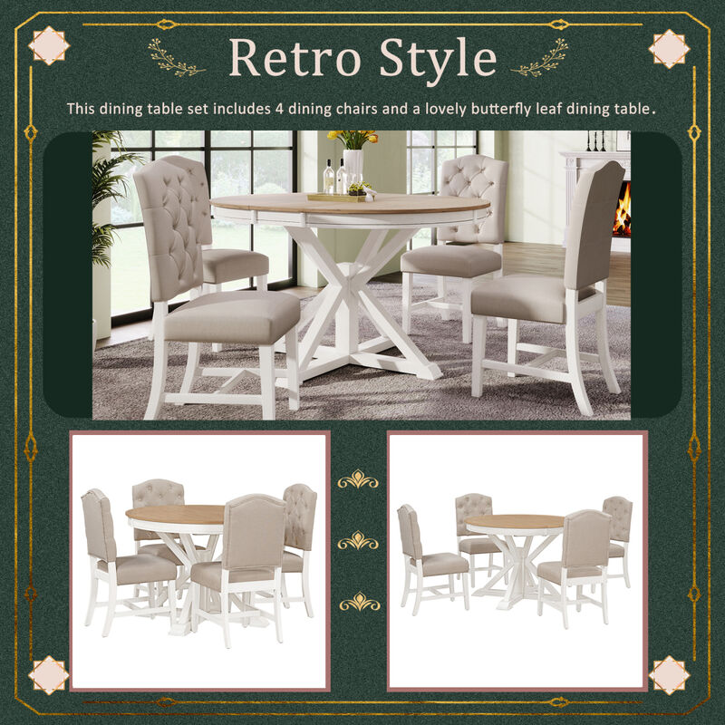Streamdale Retro-Style Dining Set with Extendable Table & 4 Chairs