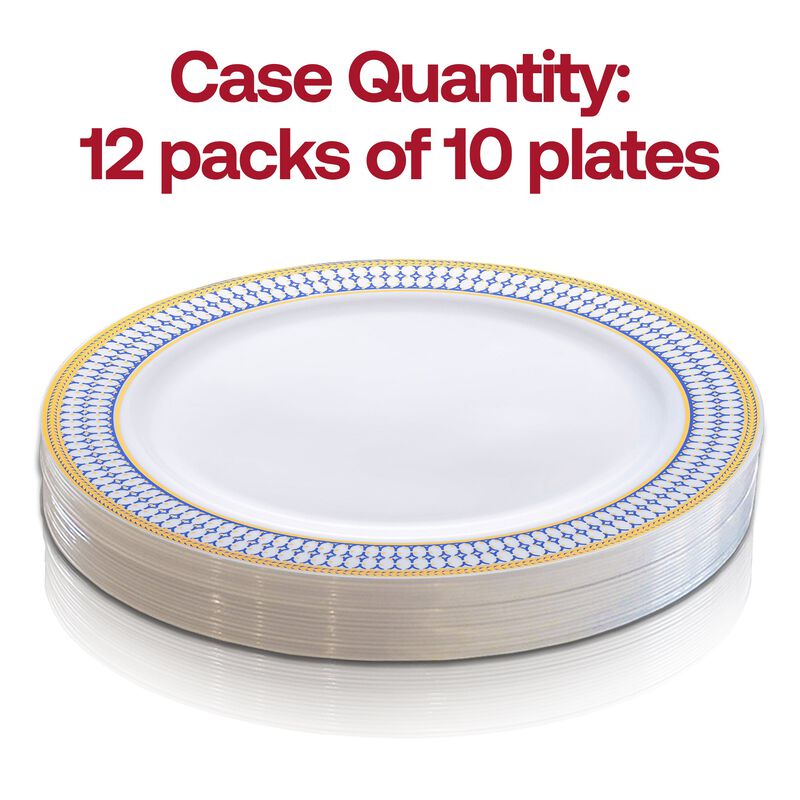 7.5" White with Blue and Gold Chord Rim Plastic Salad Plates (120 Plates) image number 3