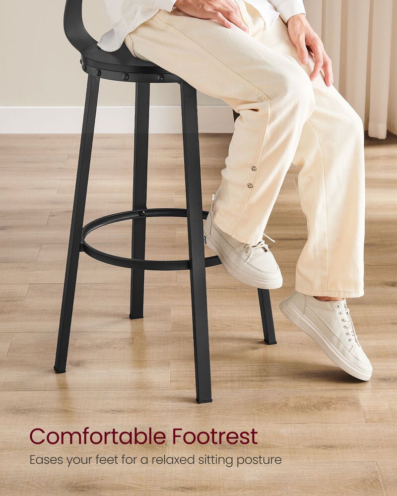 Set of 2 Tall Bar Stools with Backrest &ndash; Heavy-Duty Steel Frame for Kitchen