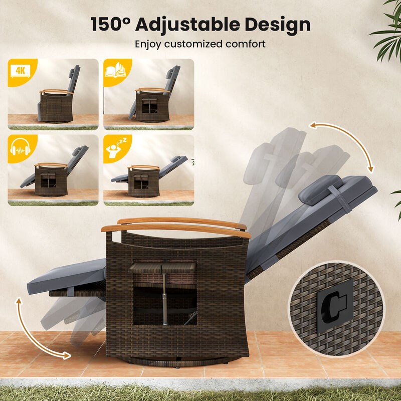 Outdoor Rattan Swivel Recliner Chair Set of 2 with Adjustable Backrest and Footrest image number 4
