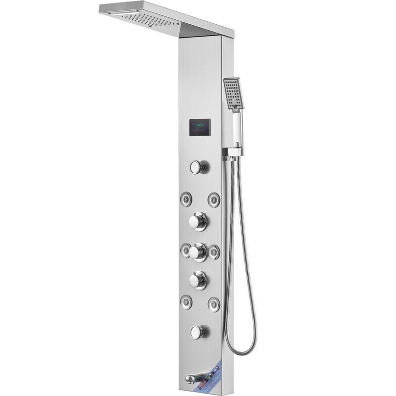LED Hydro Shower Panel with 6 Modes, 8 Massage Jets, Tub Spout, Handheld Shower-Silver image number 7