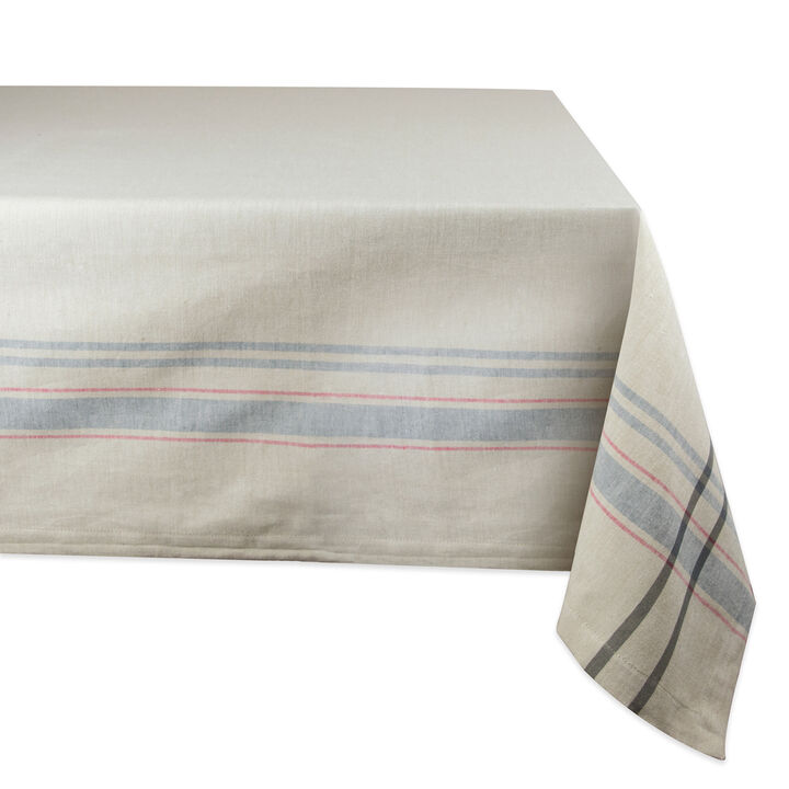 Neutral Taupe and Gray French Striped Pattern Rectangular Tablecloth 60" x 84"