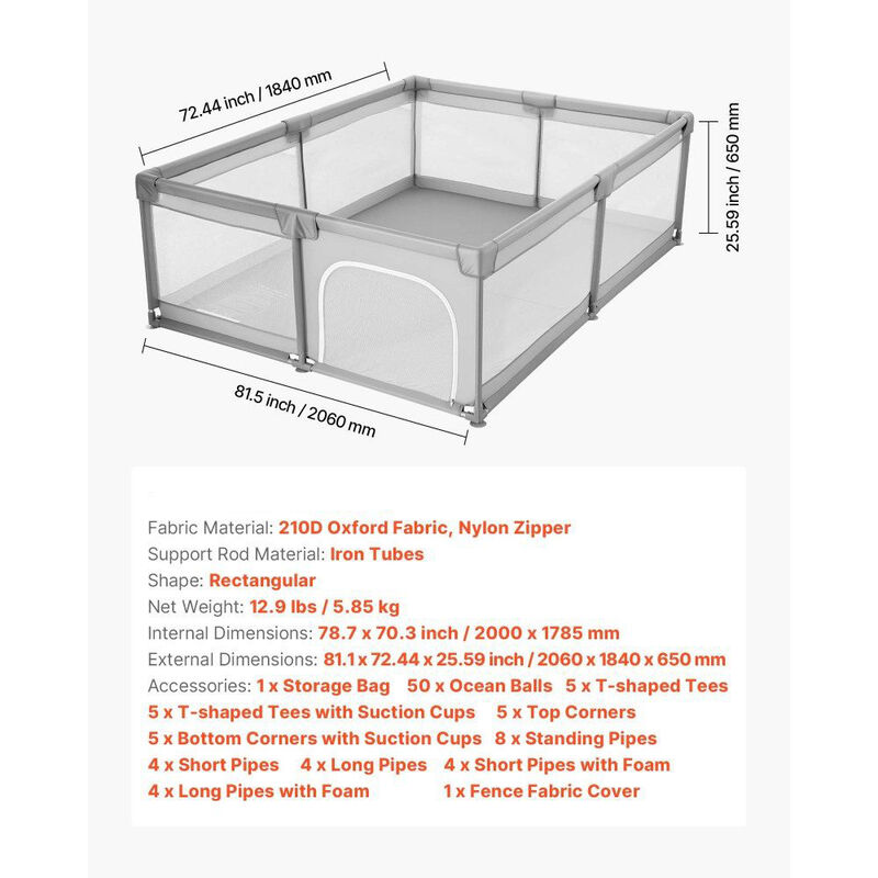 Baby Playpen for Toddlers, Indoor Outdoor Play Yard with Zipper Door & Mesh image number 2
