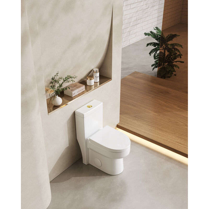 Bothwa Home 28.94" H Golden Flush Button 1.1/1.6 GPF Comfort Height Classic Water-Saving Super Quite Flushing Floor Mounted One-Piece Toilet, Soft Close image number 2