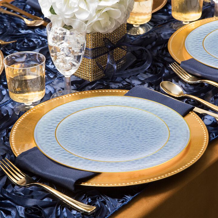 Clear Blue with Gold Rim Hammered Glass Plastic Wedding Value Set (120 Sets)
