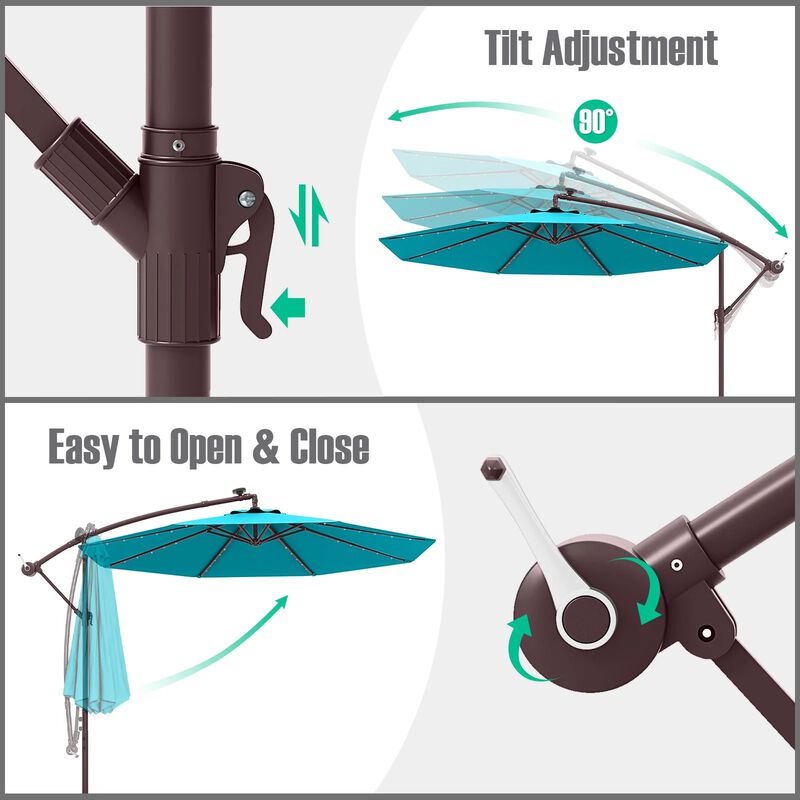 10 Ft Patio Umbrella Offset Cantilever Umbrella with 40 Solar Powered Lights image number 8