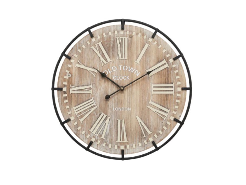 24 Inch Grand Farmhouse Wall Clock Vintage Inspired Wood Metal Design Large