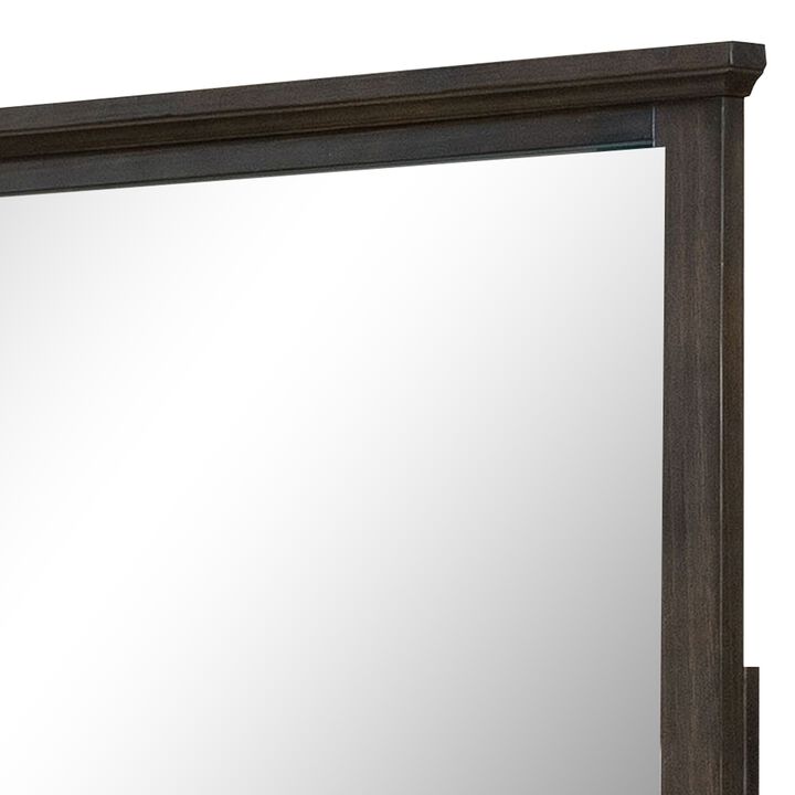 Wooden Frame Mirror with Molded Trim Top, Walnut Brown-Benzara