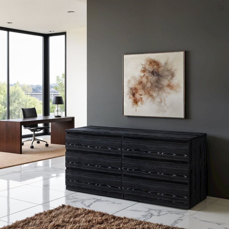 FurniFact Black 6 Drawer Dresser - Elegant Bedroom and Closet Wood Dresser Storage